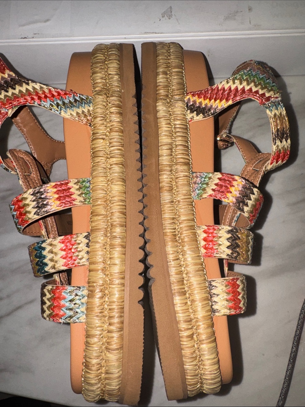 Crown Vintage Multicolor Woven Strappy Sandals with Tan Footbed - Picture 9 of 11